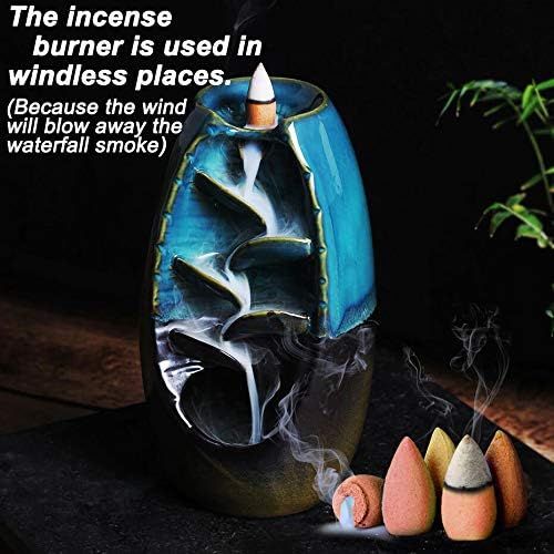  인센스스틱 Sweet Alice Ceramic Backflow Incense Burner, Waterfall Incense Holder,Total 170 Cones,Include 120 Backflow Cones +30 Incense Stick+20 Incense Coils for Home Office Aromatherapy Dec