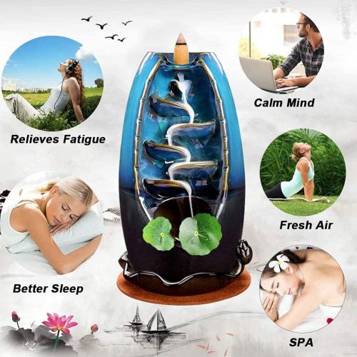  인센스스틱 Sweet Alice Ceramic Backflow Incense Burner, Waterfall Incense Holder,Total 170 Cones,Include 120 Backflow Cones +30 Incense Stick+20 Incense Coils for Home Office Aromatherapy Dec