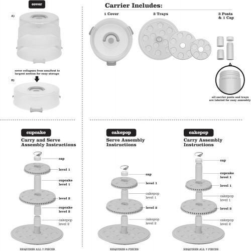  Sweet Creations 3 Tier, Collapsible Cupcake and Cakepop Display Carrier with Handel, White: Kitchen & Dining