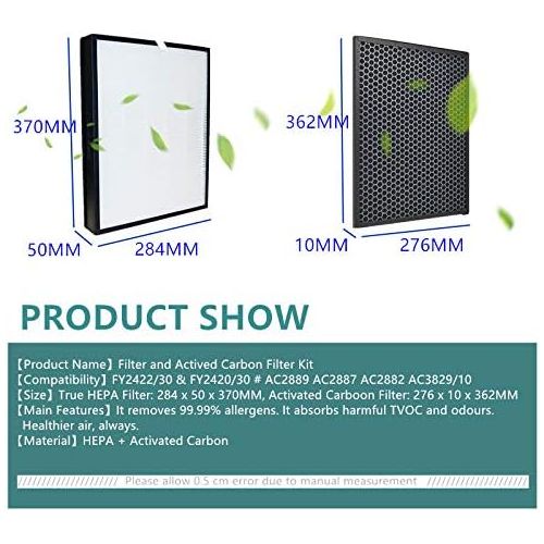  Sweet D FY2422/30 HEPA Filter and FY2420/30 Activated Carbon Filter Compatible with Philips Air Purifier AC2889 AC2887 AC2882 AC3829/10