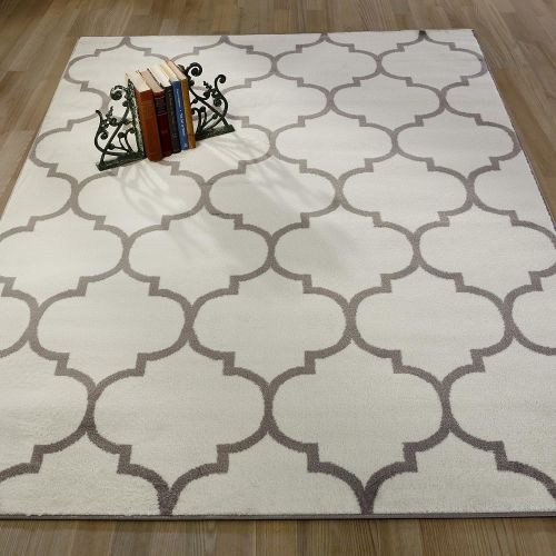  Sweet Home Stores King Collection Moroccan Trellis Design Area Rug, 53 X 70, Cream