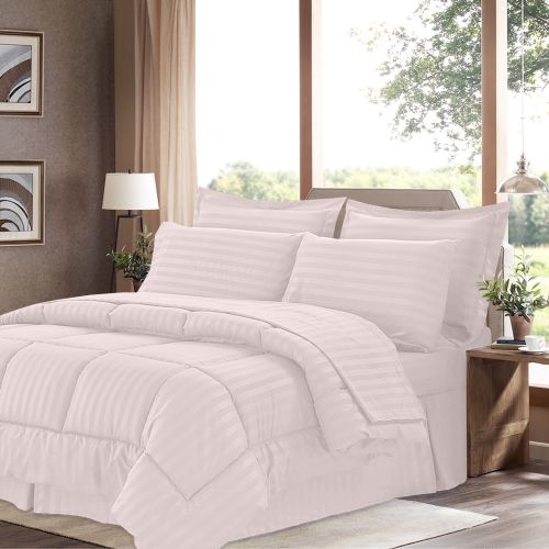  Plaza Home 8 Piece Bed In A Bag Hotel Dobby Embossed Comforter Sheet Bed Skirt Sham Set