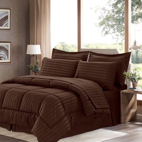  Plaza Home 8 Piece Bed In A Bag Hotel Dobby Embossed Comforter Sheet Bed Skirt Sham Set