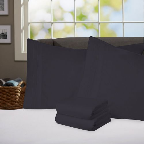  Sweet Home Collection Supreme 1800 Series 4pc Bed Sheet Set Egyptian Quality Deep Pocket - King, Black