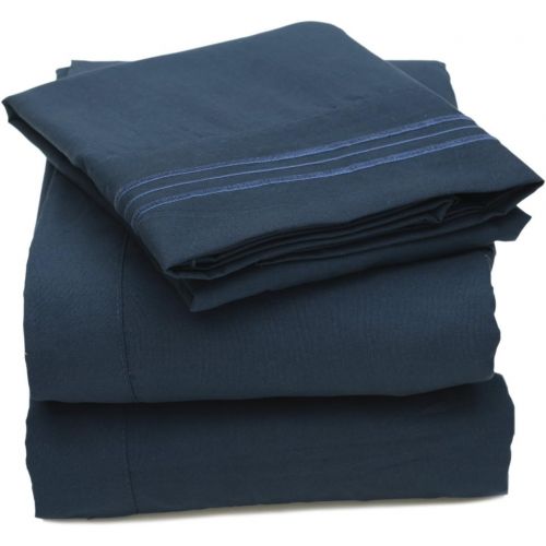  Sweet Home Collection Supreme 1800 Series 4pc Bed Sheet Set Egyptian Quality Deep Pocket - Queen, Navy