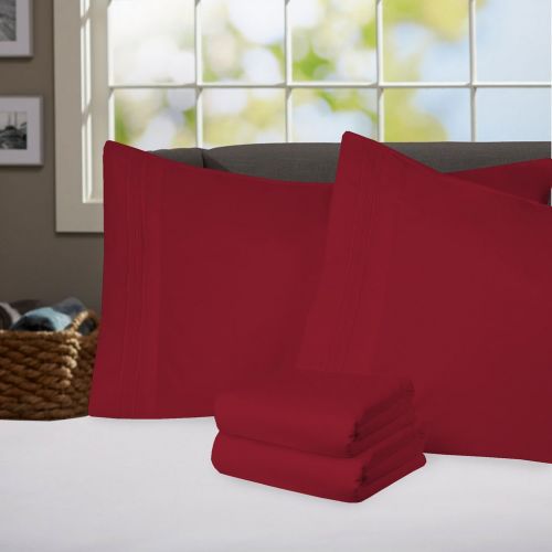  Sweet Home Collection Supreme 1800 Series 3PC Bed Sheet Set Egyptian Quality Deep Pocket - Twin, Burgundy