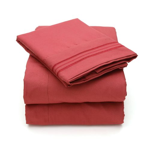  Sweet Home Collection Supreme 1800 Series 4pc Bed Sheet Set Egyptian Quality Deep Pocket - King, Burgundy