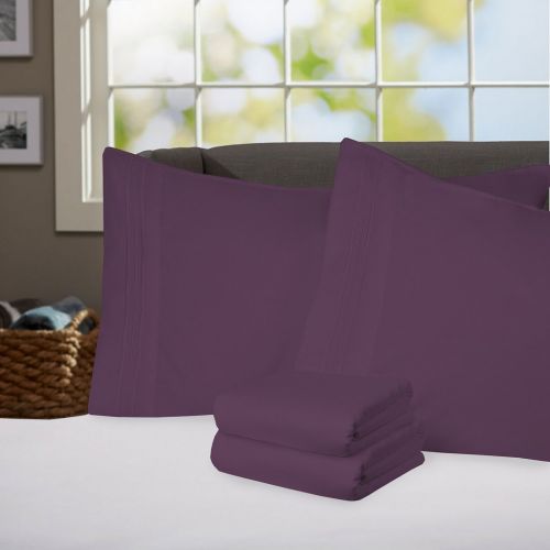  Sweet Home Collection Supreme 1800 Series 4pc Bed Sheet Set Egyptian Quality Deep Pocket - Full, Purple