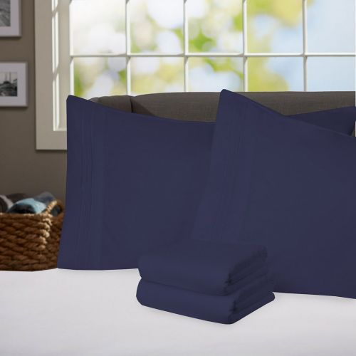  Sweet Home Collection Supreme 1800 Series 4pc Bed Sheet Set Egyptian Quality Deep Pocket - Full, Navy