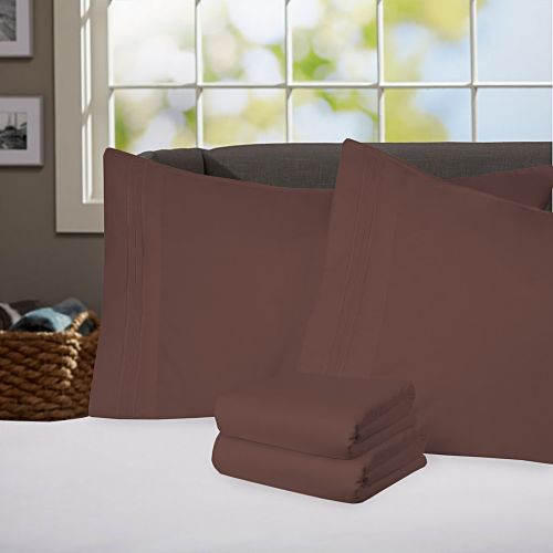  Sweet Home Collection Supreme 1800 Series 4pc Bed Sheet Set Egyptian Quality Deep Pocket - California King, Chocolate Brown