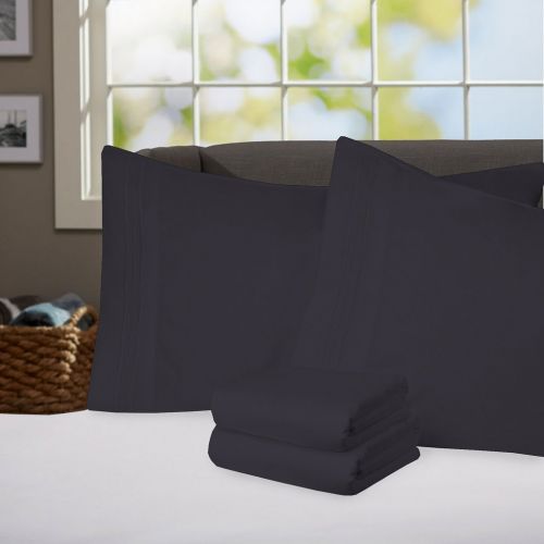  Sweet Home Collection Supreme 1800 Series 3PC Bed Sheet Set Egyptian Quality Deep Pocket - Twin, Black