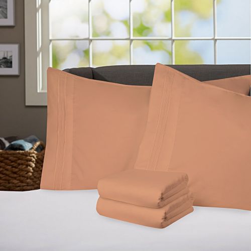  Sweet Home Collection Supreme 1800 Series 4pc Bed Sheet Set Egyptian Quality Deep Pocket - Queen, Mocha Chocolate