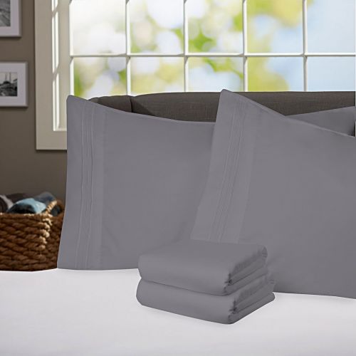  Sweet Home Collection Supreme 1800 Series 4pc Bed Sheet Set Egyptian Quality Deep Pocket - King, Gray