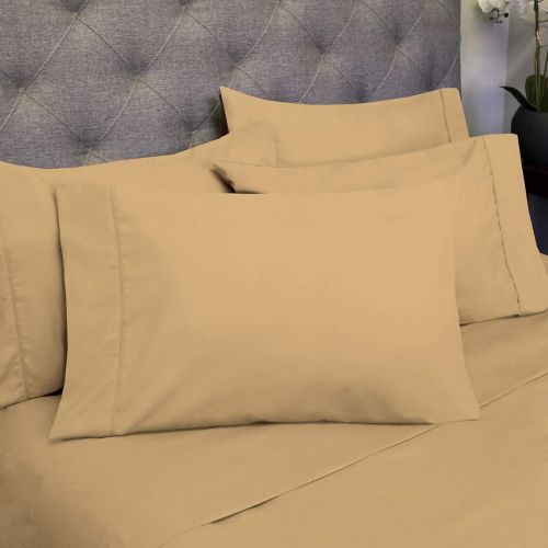  Sweet Home Collection 6 Piece 1500 Thread Count Brushed Microfiber Deep Pocket Sheet Set - 2 Extra Pillow Cases, Great Value,Queen,Camel