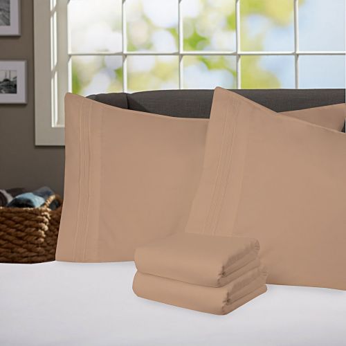  Sweet Home Collection Supreme 1800 Series 3PC Bed Sheet Set Egyptian Quality Deep Pocket - Twin, Camel