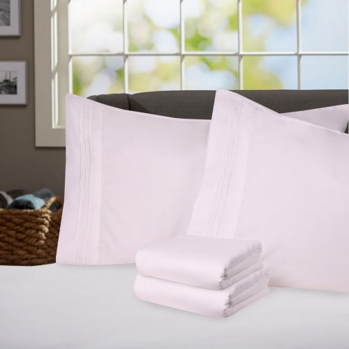  Sweet Home Collection Supreme 1800 Series 3PC Bed Sheet Set Egyptian Quality Deep Pocket - Twin, White