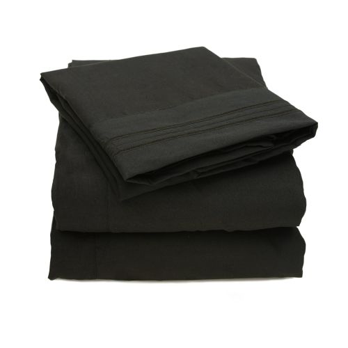  Sweet Home Collection 4 Piece 2000 12 Colors Collection Egyptian Quality Deep Pocket Bed Sheet Set, Queen, Black