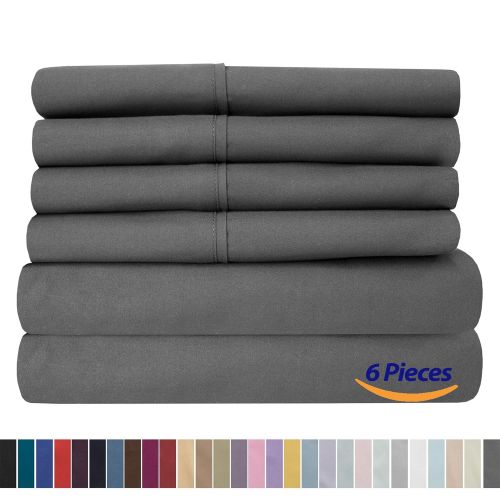  Sweet Home Collection Sheets 6 Piece 1500 Thread Count Deep Pocket Hypoallergenic Brushed Microfiber Soft and Comfortable Bedding Set, Queen, Gray