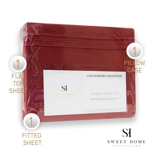  Sweet Home Collection 1500 Supreme Collection Bed Sheets Set - Premium Peach Skin Soft Luxury 3 Piece Bed Sheet Set, Since 2012 - Deep Pocket Wrinkle Free Hypoallergenic Bedding - Over 40+ Colors - Twin