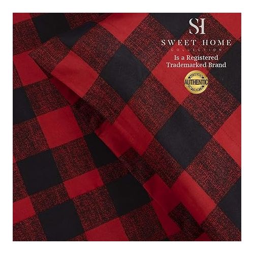  1500 Supreme Collection Buffalo Print Sheet Set, Queen Size - Luxury Bed Sheets Set with Deep Pocket Wrinkle Free Bedding, Queen, Burgundy/Black Buffalo Print