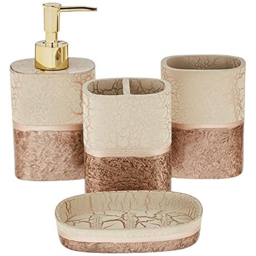  Sweet Home Collection Bathroom Accessories Collection Unique Decorative Beautiful Designs Bath Decor, 4 Piece Set, Parker