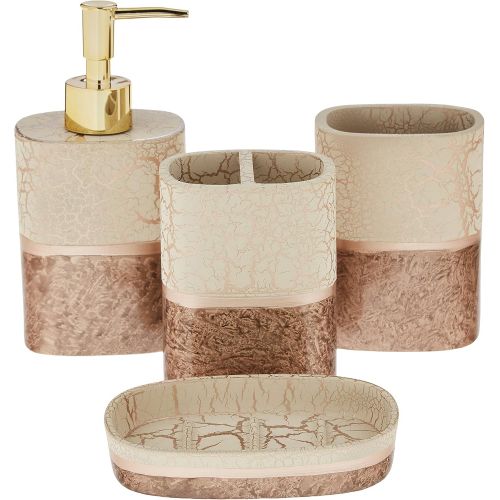  Sweet Home Collection Bathroom Accessories Collection Unique Decorative Beautiful Designs Bath Decor, 4 Piece Set, Parker