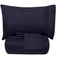 Sweet Home Collection Bed-In-A-Bag Solid Color Comforter & Sheet Set Twin Navy 7 Piece
