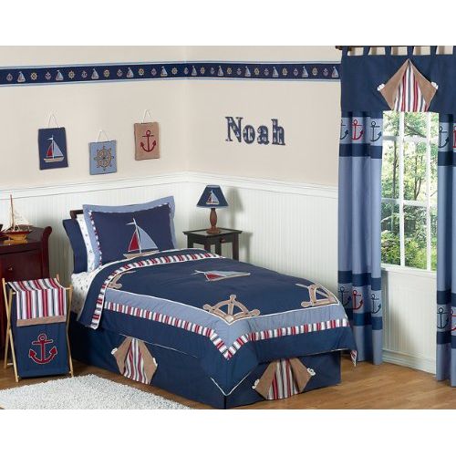  Sweet Jojo Designs 4-Piece Queen Sheet Set for Nautical Nights Sailboat Bedding Collection