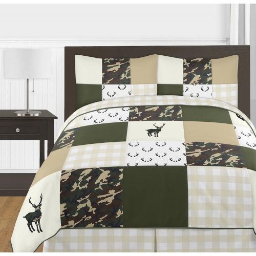  Sweet Jojo Designs Black and White Rustic Deer Queen Sheet Woodland Camo Collection-4 Piece Set