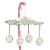 Sweet Jojo Designs Ava Mint Coral White and Gold Trellis Girls Musical Baby Crib Mobile