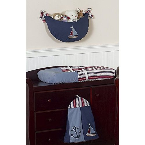  Sweet Jojo Designs Nautical Nights Blue and White Sailboat Baby Boy Bedding 11pc Crib Set