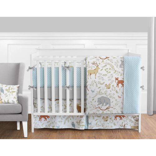  Sweet Jojo Designs Blue, Grey and White Woodland Animal Bear Toile Girl or Boy Musical Baby Crib Mobile