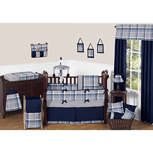  Sweet Jojo Designs Musical Baby Crib Mobile for Navy Blue and Gray Plaid Collection
