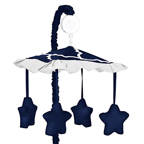  Navy Blue and White Modern Musical Baby Crib Mobile for Trellis Lattice Collection by Sweet Jojo Designs