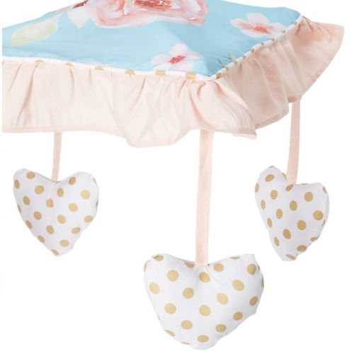  Sweet Jojo Designs Turquoise, Peach and Gold Musical Baby Crib Mobile for Watercolor Floral Collection - Pink Rose Flower