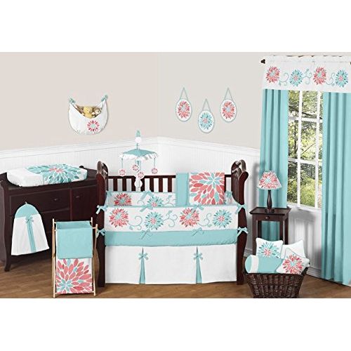  Sweet Jojo Designs Musical Baby Crib Mobile for Modern Turquoise and Coral Emma Collection