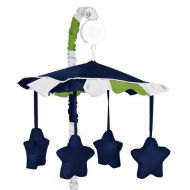 Sweet Jojo Designs Navy Blue and Lime Green Stripe Musical Baby Crib Mobile for Stripe Collection