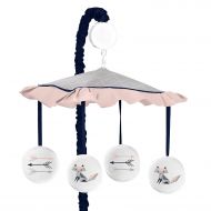 Navy Blue, Pink, and Grey Musical Baby Crib Mobile for Woodland Fox and Arrow Collection by Sweet Jojo Designs
