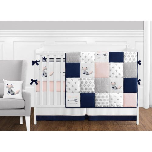  Navy Blue, Pink, and Grey Musical Baby Crib Mobile for Woodland Fox and Arrow Collection by Sweet Jojo Designs