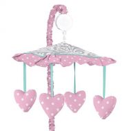Sweet Jojo Designs Skylar Gray Damask and Pink Polka Dot Girls Musical Baby Crib Mobile