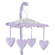 Sweet Jojo Designs Lavender, Gray and White Damask Print Elizabeth Musical Baby Crib Mobile for Girl Bedding Sets