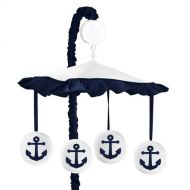 Sweet Jojo Designs Anchors Away Nautical Navy and White Musical Baby Crib Mobile