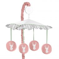 Sweet Jojo Designs Musical Baby Crib Mobile for Coral, Mint and Grey Woodsy Deer Girls Collection
