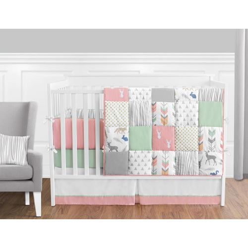  Sweet Jojo Designs Musical Baby Crib Mobile for Coral, Mint and Grey Woodsy Deer Girls Collection