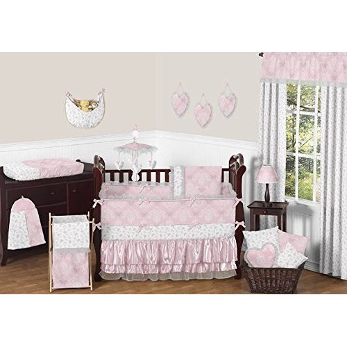  Sweet Jojo Designs Pink, Gray and White Shabby Chic Alexa Damask Butterfly Girls Musical Baby Crib Mobile