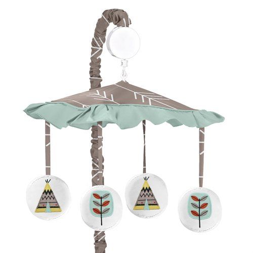  Sweet Jojo Designs Outdoor Adventure Aqua Blue and Gray Nature Musical Baby Crib Mobile
