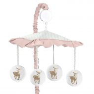 Sweet Jojo Designs Blush Pink, Mint Green and White Boho Musical Baby Crib Mobile for Woodland Deer Floral Collection