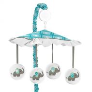 Sweet Jojo Designs Turquoise Blue Gray and White Mod Elephant Girl or Boy Musical Baby Crib Mobile