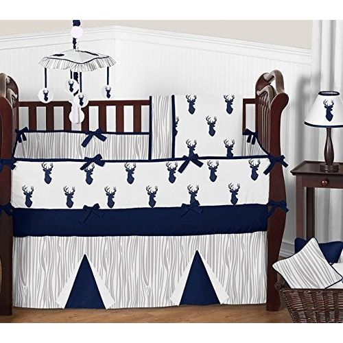  Sweet Jojo Designs Navy White and Gray Woodland Deer Boys Musical Baby Crib Mobile