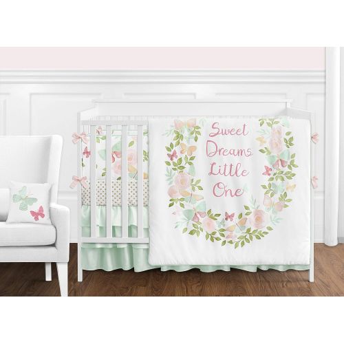  Sweet Jojo Designs Blush Pink, Mint, Gold and White Watercolor Rose Musical Baby Crib Mobile for Butterfly Floral Collection